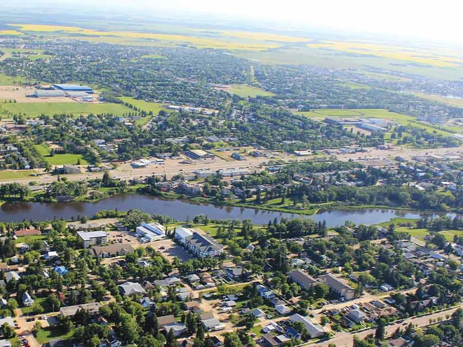 Camrose, AB — aerial view toward Mirror Lake